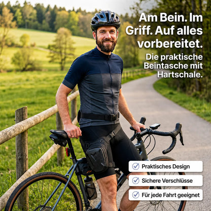 Hartschalen-Beintasche mit sicherem Halt am Bein, robustem Design und schnellen Zugriff für jede Fahrt