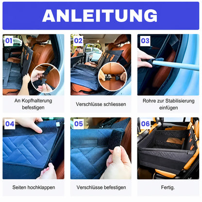 Hunde-Autositz einfach montiert mit Kopfstützen-Befestigung und stabilen Seitenwänden für sicheren Halt