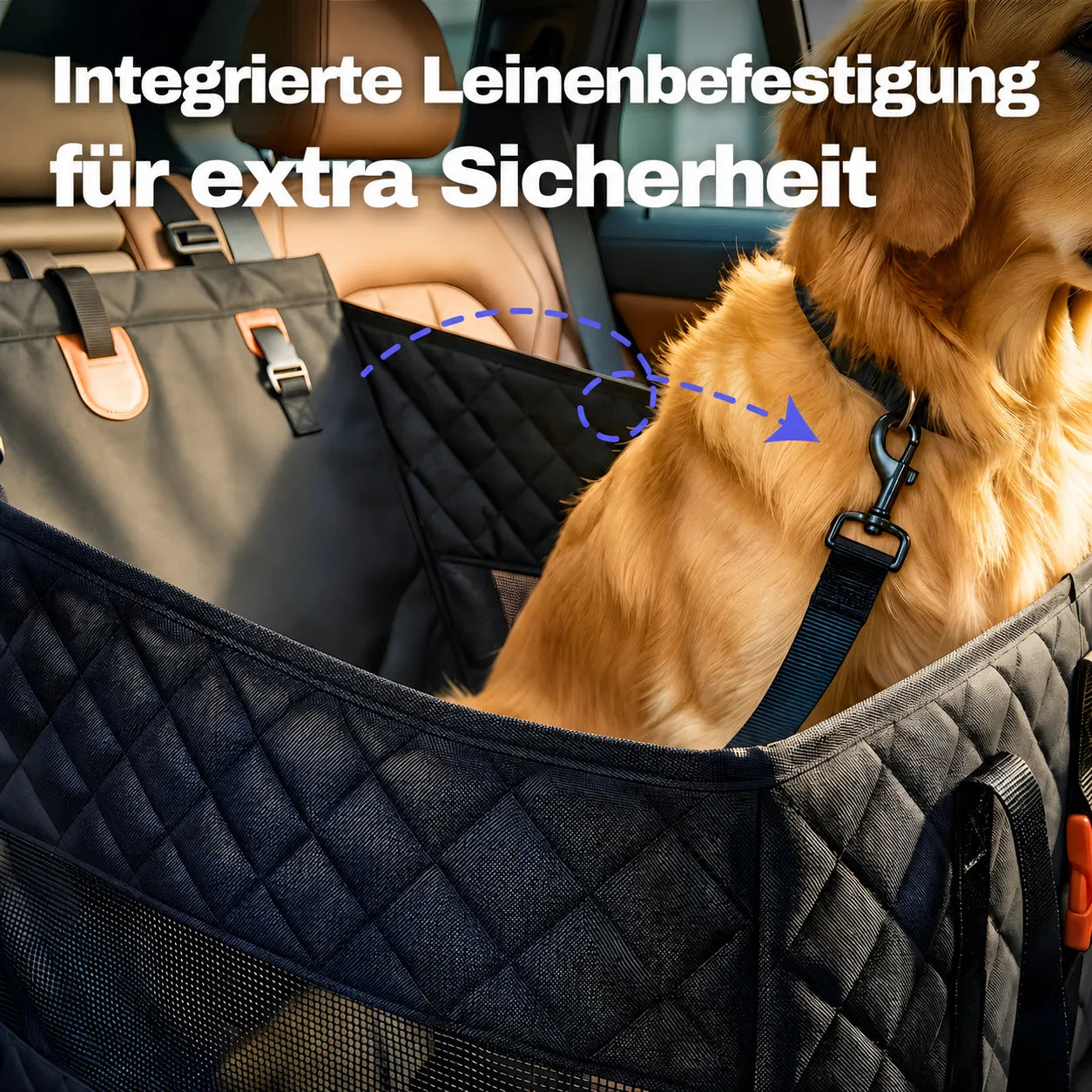 Hunde-Autositz mit integrierter Leinenbefestigung für extra Sicherheit und stabilen Halt im Auto
