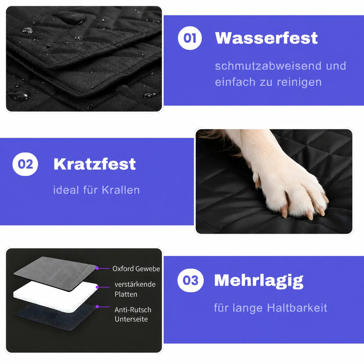 Hunde-Autositz wasserfest, kratzfest und mehrlagig für langlebigen Schutz und saubere Autositze