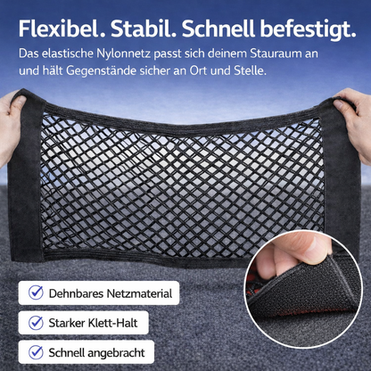 Dehnbares schwarzes Kofferraum-Aufbewahrungsnetz aus Nylon mit Klettbefestigung