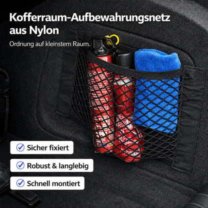 Kofferraum-Aufbewahrungsnetz aus Nylon, robust, sicher fixiert und ideal für Ordnung im Auto