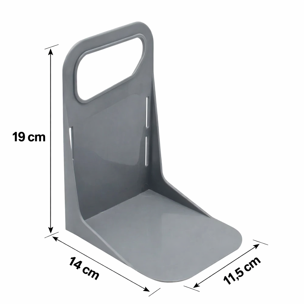 Graue KofferraumGuard Fixierhalterung mit Maßangaben 19 x 14 x 11,5 cm