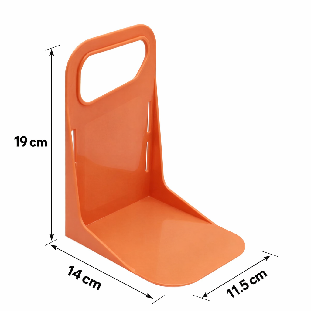Orangefarbene KofferraumGuard Fixierhalterung mit Maßangaben 19 x 14 x 11,5 cm