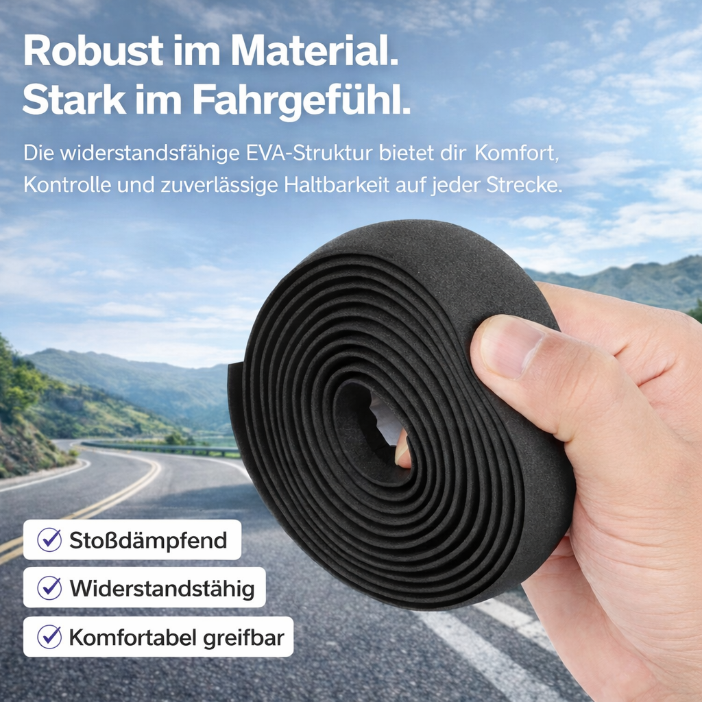 Schwarzes Komfort-Lenkerband aus EVA-Material für stoßdämpfenden und griffsicheren Einsatz am Rennrad