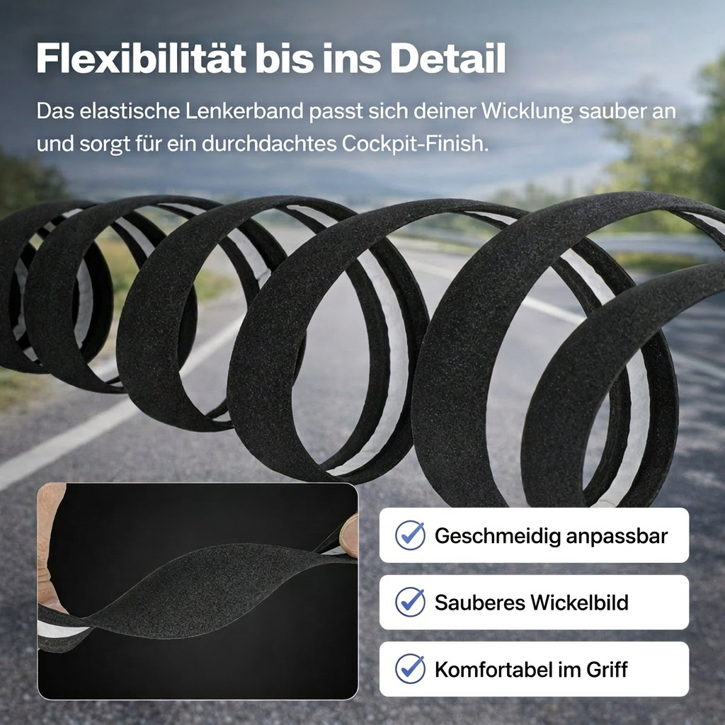Elastisches schwarzes Komfort-Lenkerband für Rennräder mit anpassbarer Wicklung