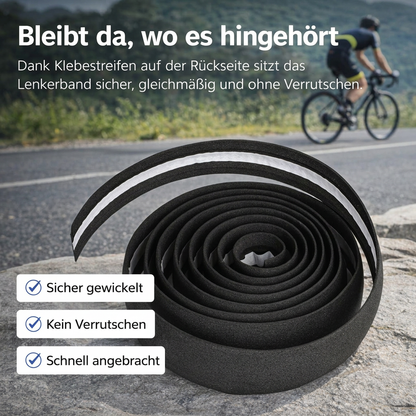 Schwarzes Komfort-Lenkerband für Rennräder mit selbstklebender Rückseite zur sicheren Fixierung