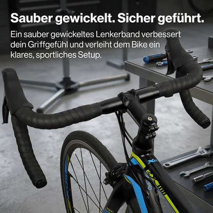 Schwarzes Komfort-Lenkerband sauber am Rennradlenker montiert für sicheren Grip und sportliches Cockpit-Finish