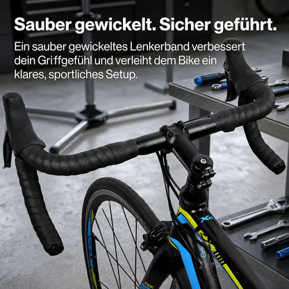 Komfort-Lenkerband für Rennräder sauber gewickelt, verbessert Griffgefühl und sorgt für sportliches Setup