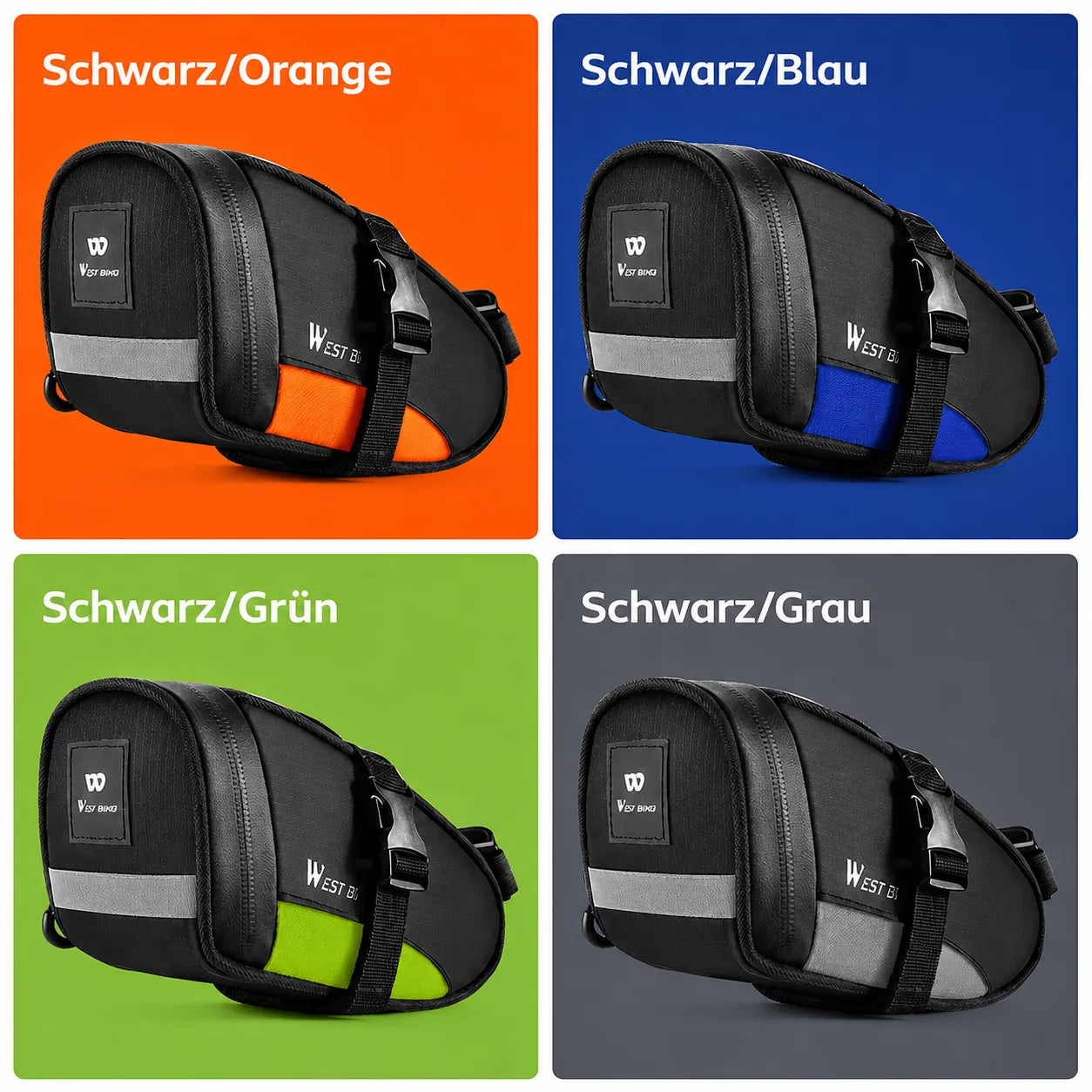 Kompakte Fahrrad-Satteltasche in 4 Farben, leicht, reflektierend und ideal für jedes Bike
