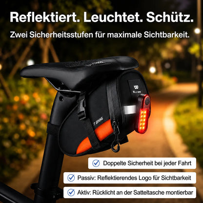 Kompakte Fahrrad-Satteltasche mit Reflektor und Rücklicht-Halterung für doppelte Sicherheit bei jeder Fahrt
