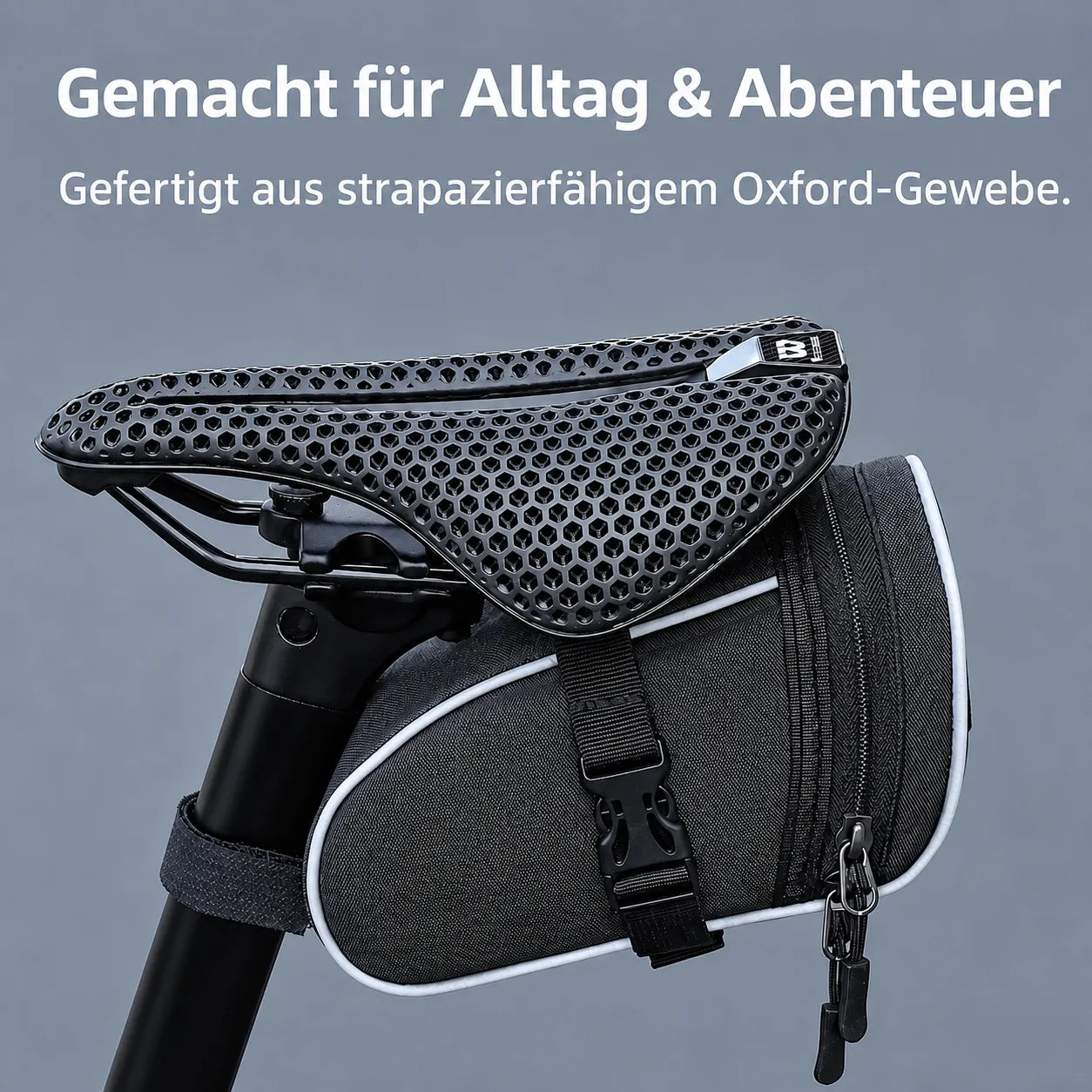 Kompakte Satteltasche aus strapazierfähigem Oxford-Gewebe, wetterfest und ideal für Alltag und Abenteuer