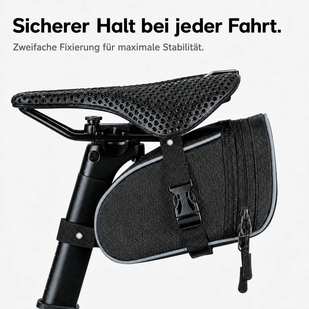 Kompakte Satteltasche mit zweifacher Fixierung für maximale Stabilität und sicheren Halt bei jeder Fahrt