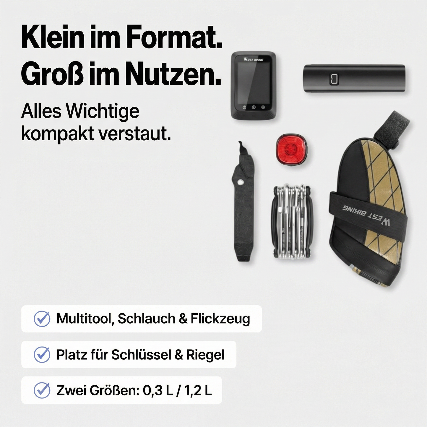 Mini-Fahrrad-Satteltasche – Klein. Leicht. Kompakt.