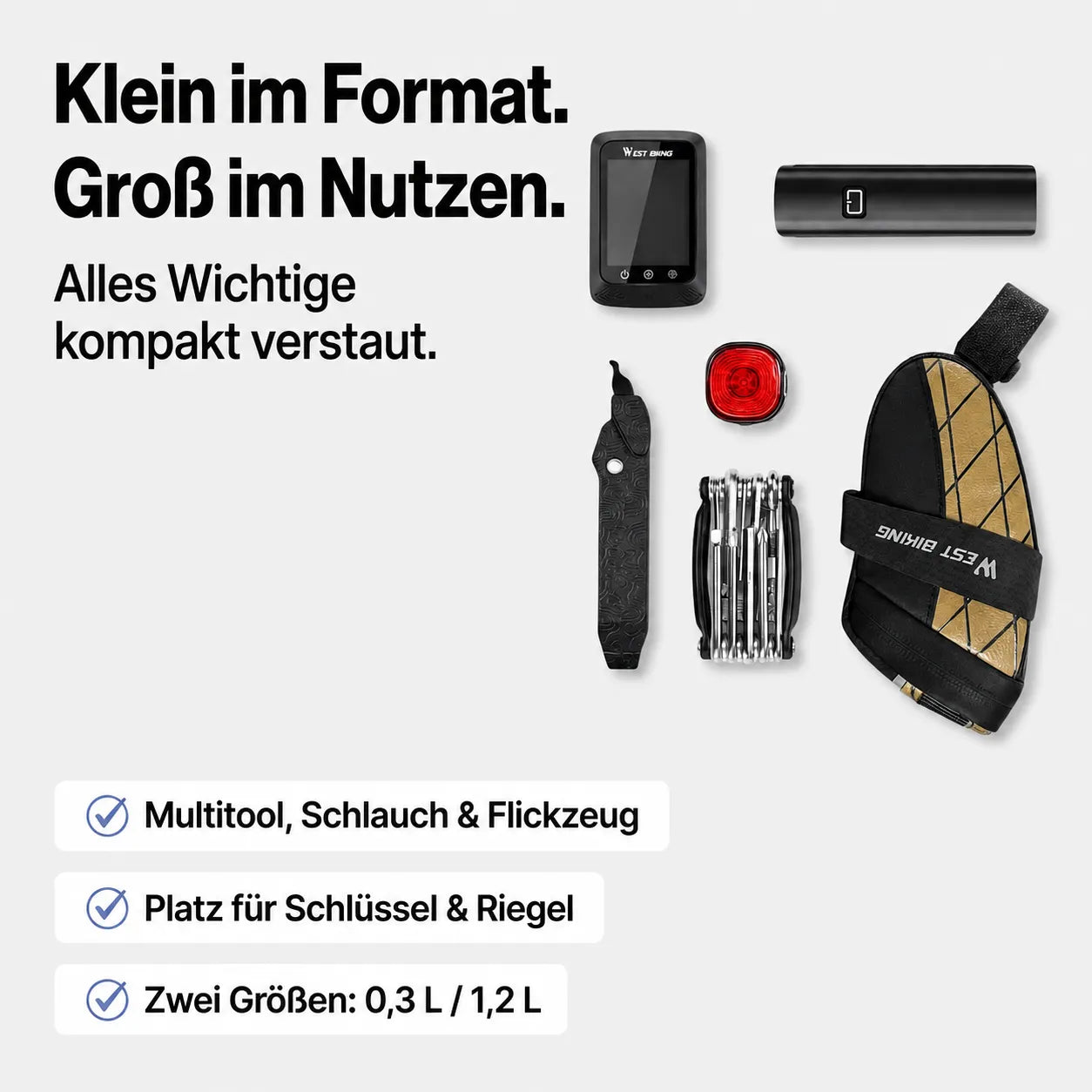 Mini-Fahrrad-Satteltasche – klein, leicht & kompakt, ideal für Multitool, Schlauch, Schlüssel und mehr