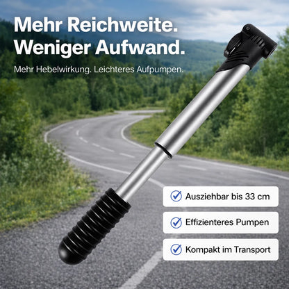 Mini-Fahrradpumpe – ausziehbar bis 33 cm, effizientes Pumpen mit weniger Aufwand für unterwegs