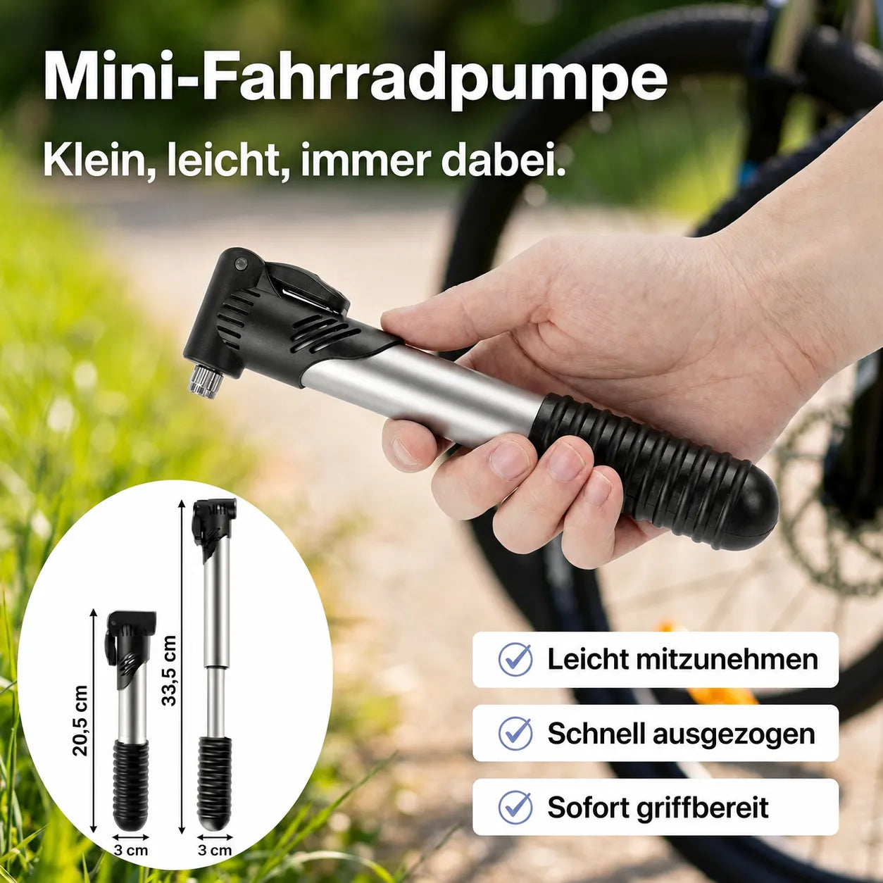 Mini-Fahrradpumpe – klein, leicht und immer dabei für schnelles Aufpumpen unterwegs