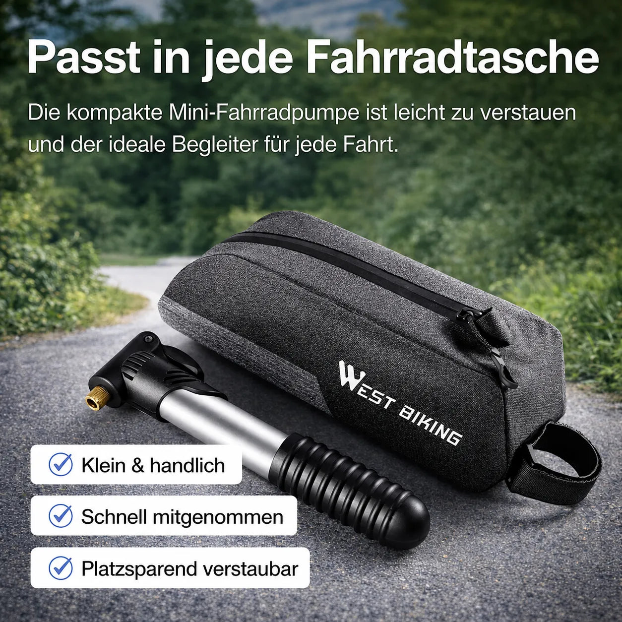 Mini-Fahrradpumpe – klein, handlich und platzsparend, passt in jede Fahrradtasche für unterwegs