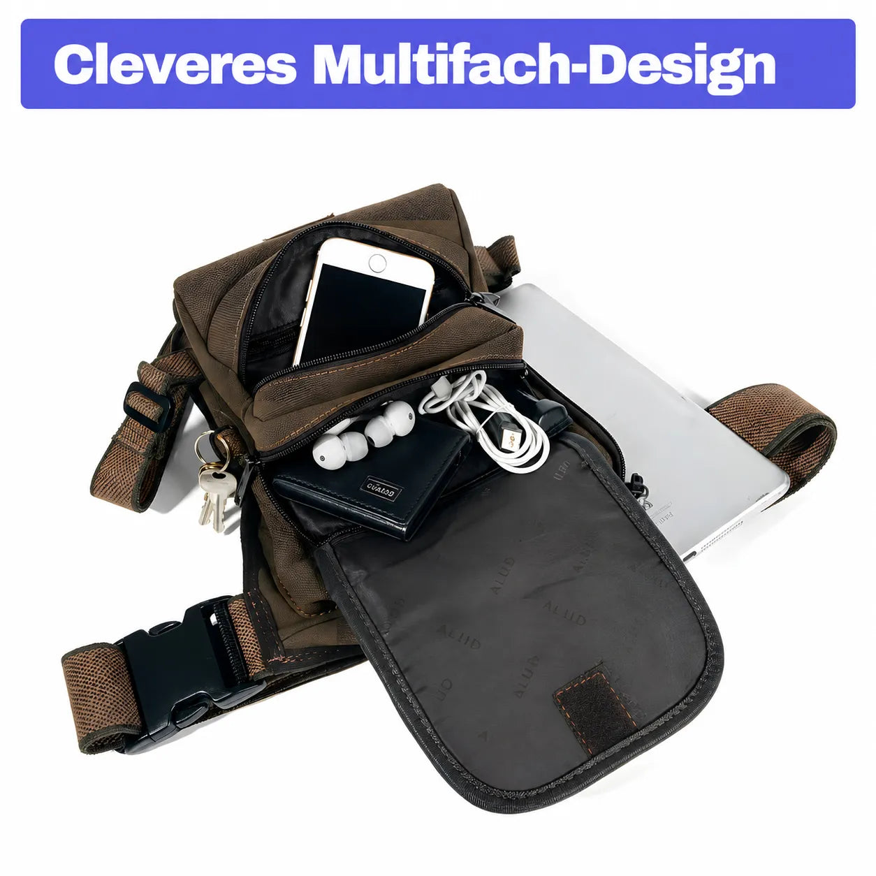 Motorrad-Beintasche mit cleverem Multifach-Design – körpernah, beweglich und Platz für Handy, Tablet & Co.