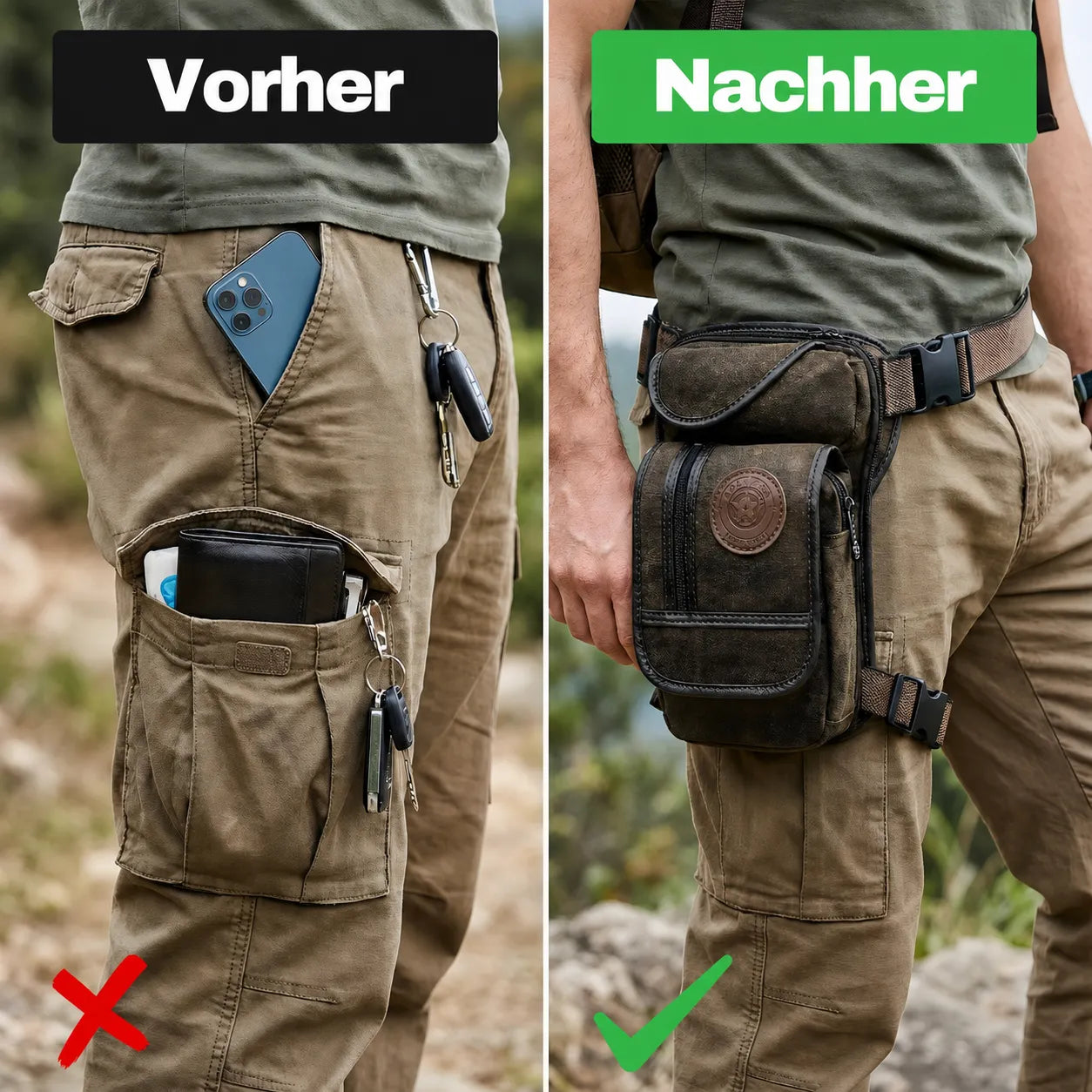 Motorrad-Beintasche – Schluss mit überfüllten Hosentaschen, alles körpernah und griffbereit verstaut