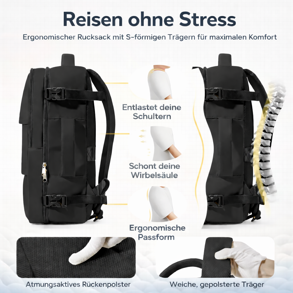 Reiserucksack 40x30x20 cm – Leicht gepackt. Gut organisiert.