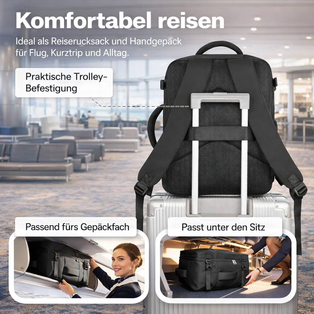 Reiserucksack 40x30x20 cm – Leicht gepackt. Gut organisiert.