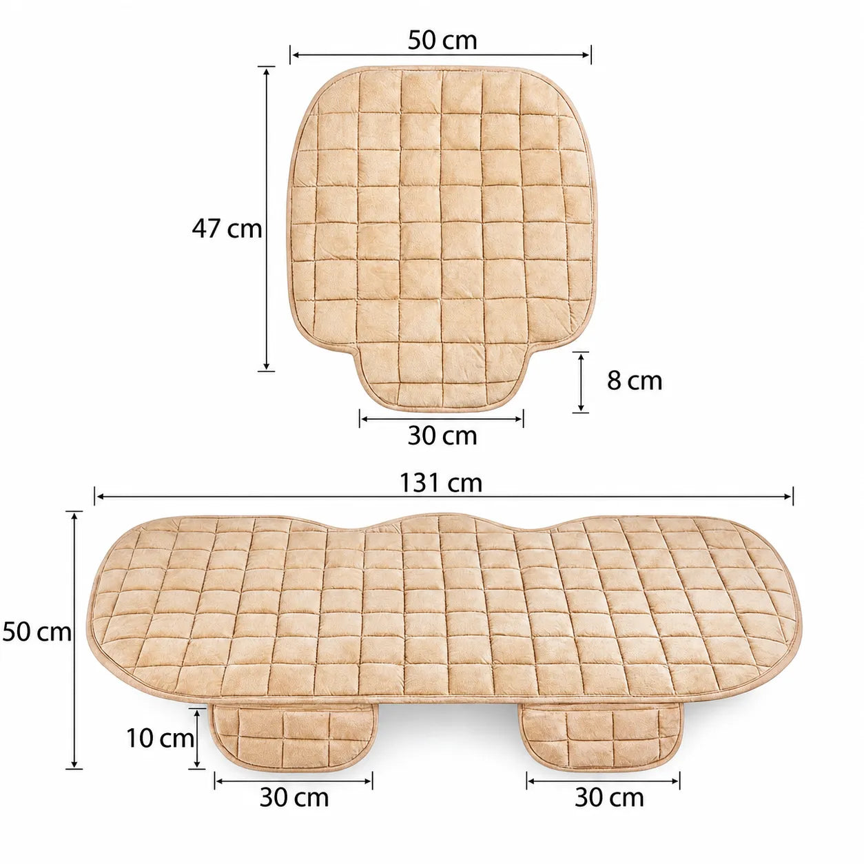 Plüsch-Autositzbezug für Herbst & Winter in Beige – Set für Vorder- und Rücksitz, weich, warm und passgenau