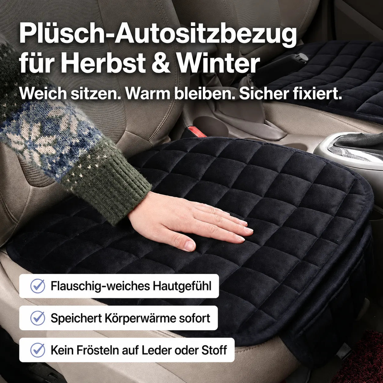 Plüsch-Autositzbezug für Herbst & Winter – weich, warm und sicher fixiert für angenehmen Sitzkomfort