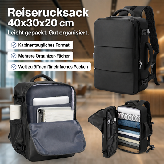 Reiserucksack 40x30x20 cm – Leicht gepackt. Gut organisiert.