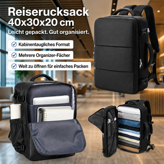 Reiserucksack 40x30x20 cm kabinentauglich – Handgepäck Rucksack mit Organizer‑Fächern und großem Hauptfach
