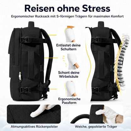 Ergonomischer Reiserucksack 40x30x20 cm mit gepolsterten S‑Trägern und atmungsaktivem Rückenpolster für maximalen Tragekomfort