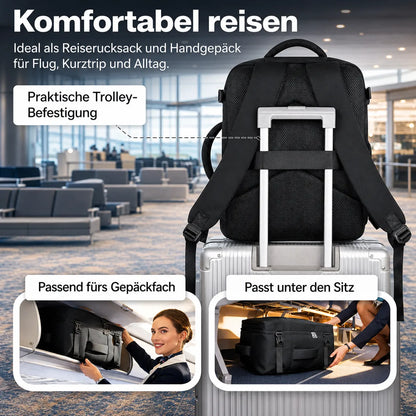 Reiserucksack 40x30x20 cm kabinentauglich – Handgepäck Rucksack mit Trolley‑Befestigung, passend für Gepäckfach und unter den Sitz
