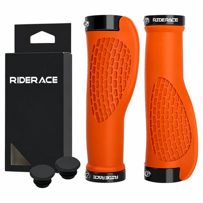 Ergonomische Fahrradgriffe in Orange mit Alu-Klemmring – rutschfest für mehr Kontrolle & weniger Belastung am Lenker