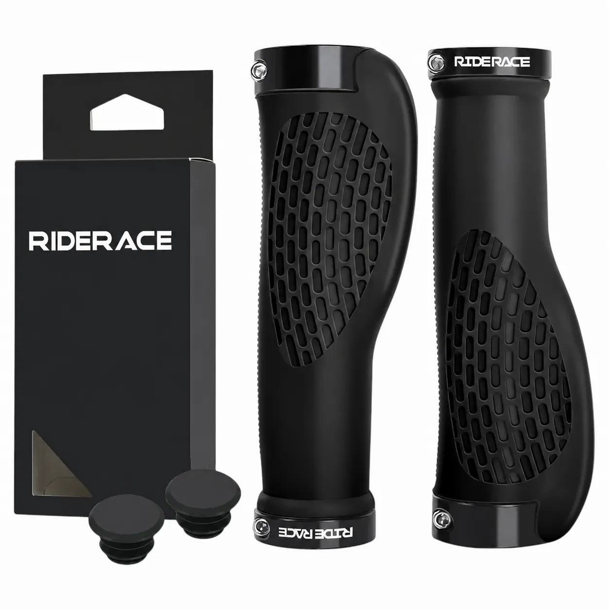Ergonomische Fahrradgriffe in Schwarz mit Alu-Klemmring & Endkappen – rutschfest für mehr Kontrolle am Lenker