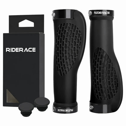 Ergonomische Fahrradgriffe in Schwarz mit Alu-Klemmring & Endkappen – rutschfest für mehr Kontrolle am Lenker