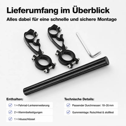 Fahrrad-Lenkererweiterung mit Klemmbefestigungen & Inbusschlüssel – mehr Platz, sichere Montage, universell 18–35 mm